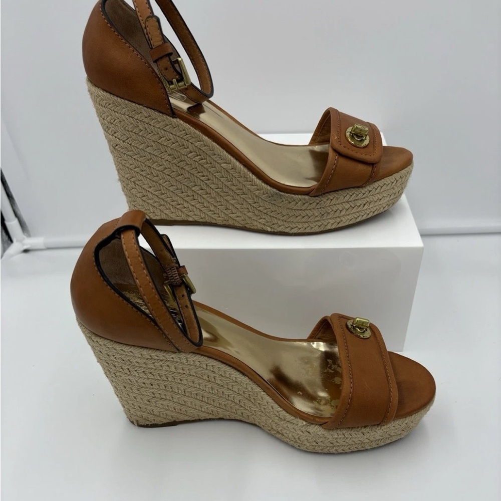 Coach Glinda Espadrille Platform Sandal -Size 7B, Brown Buckle Wedge - Picture 4 of 14